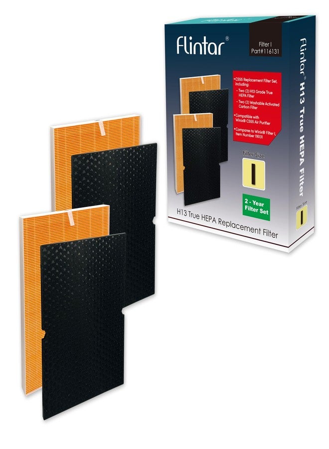 Flintar 116131 Replacement Filter I, Compatible with Winix C555 Air Purifier, H13 Grade Filtration and Washable Advanced Carbon Filter, 2-Pack - Image 1