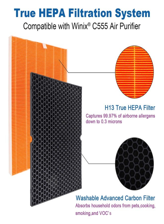 Flintar 116131 Replacement Filter I, Compatible with Winix C555 Air Purifier, H13 Grade Filtration and Washable Advanced Carbon Filter, 2-Pack - Image 2