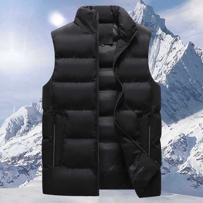 Plus-Size Men'S Vest, Stand Collar, Sleeveless Thickened Warm Vest Jacket - Image 3