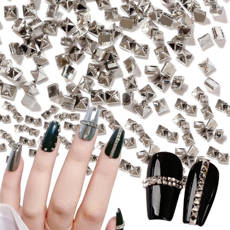 WOKOTO 600 PCS Silver Pyramid Nail Charms, 3D Silver Pyramid Rivet For Nails, Metal Punk Nail Studs, Gothic Nail Charms, Cone Studs - Image 1