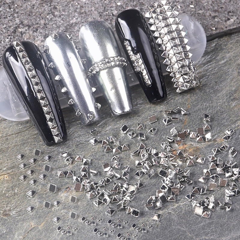 WOKOTO 600 PCS Silver Pyramid Nail Charms, 3D Silver Pyramid Rivet For Nails, Metal Punk Nail Studs, Gothic Nail Charms, Cone Studs - Image 2