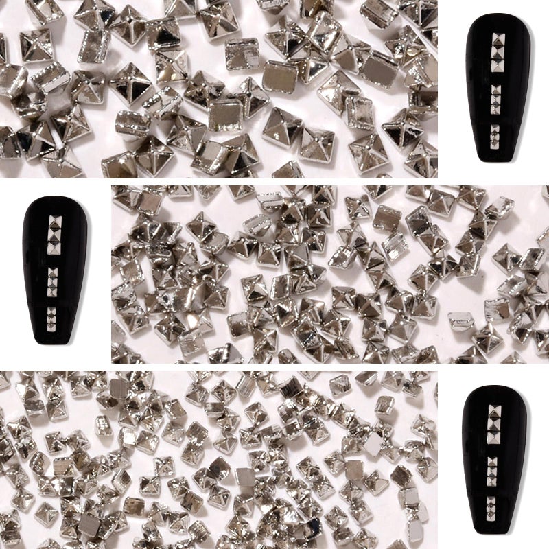 WOKOTO 600 PCS Silver Pyramid Nail Charms, 3D Silver Pyramid Rivet For Nails, Metal Punk Nail Studs, Gothic Nail Charms, Cone Studs - Image 3