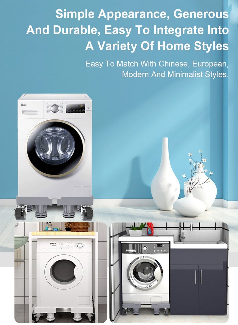 ايتي لايف ترقية طول قابل للتعديل قاعدة مزدوجة أنبوب غسالة ، ثلاجة حامل مع الأسطوانة تتحرك ، رمادي - 8 أقدام قوية و 4 اسطوانات تتحرك 4 قفل المطاط الحنفيات - Image 3