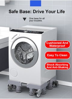 ET-LIFE Upgraded Length Adjustable Double Tube Washing Machine Base, Refrigerator Stand with Movable Roller, Grey - 8 Strong Feet & 4 Movable Roller 4 Locking Rubber Swivel  - Image 2