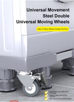 ET-LIFE Upgraded Length Adjustable Double Tube Washing Machine Base, Refrigerator Stand with Movable Roller, Grey - 8 Strong Feet & 4 Movable Roller 4 Locking Rubber Swivel  - Image 4