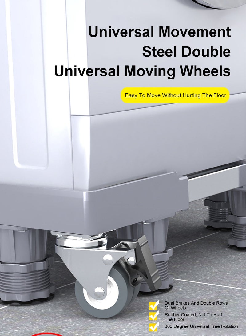 ايتي لايف ترقية طول قابل للتعديل قاعدة مزدوجة أنبوب غسالة ، ثلاجة حامل مع الأسطوانة تتحرك ، رمادي - 8 أقدام قوية و 4 اسطوانات تتحرك 4 قفل المطاط الحنفيات - Image 4