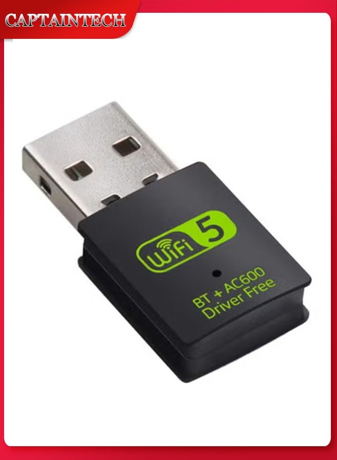Captaintech USB WiFi Bluetooth Adapter, 600Mbps Dual Band 2.4/5Ghz Wireless Network External Receiver, Mini WiFi Dongle for PC/Laptop/Desktop - Image 1
