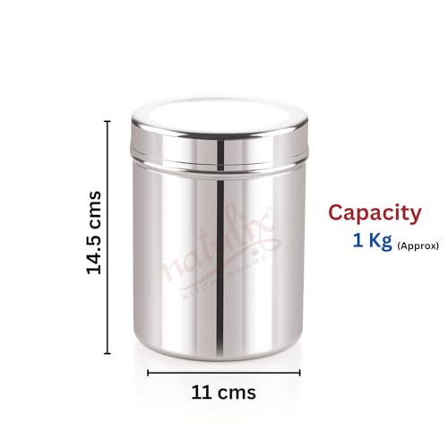 NATULIX 1 Kg Stainless Steel Containers for kitchen | Kitchen Containers Set | Silver (1250ml - 6pcs) Food Grains Capacity - 1kg Approx - Image 3