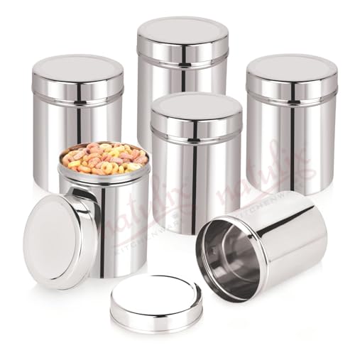 NATULIX 1 Kg Stainless Steel Containers for kitchen | Kitchen Containers Set | Silver (1250ml - 6pcs) Food Grains Capacity - 1kg Approx - Image 1