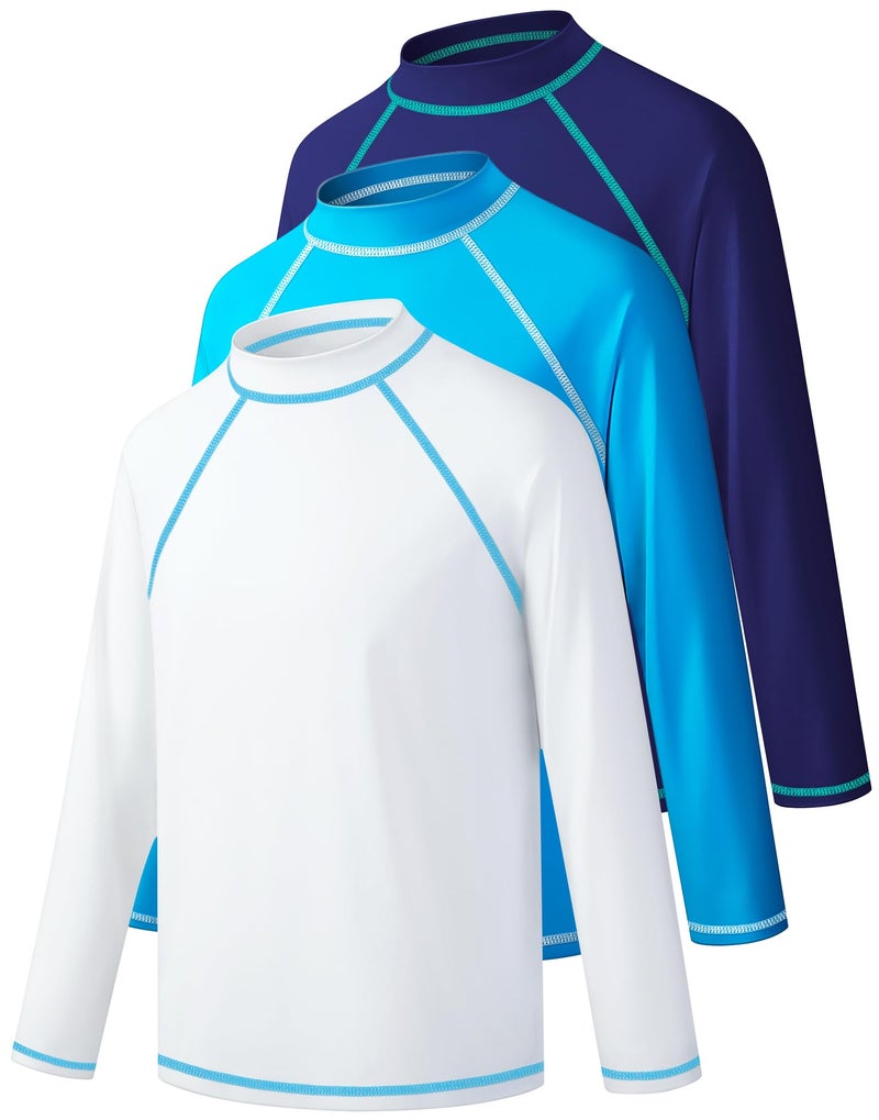 BIGANT 3 Pack Boys Rash Guard Swim Shirt Long Sleeve UPF 50 Sun Protection Kids Youth SPF Water Beach Swimwear Tops Quick DryNavySky BlueWhite34T - Image 2