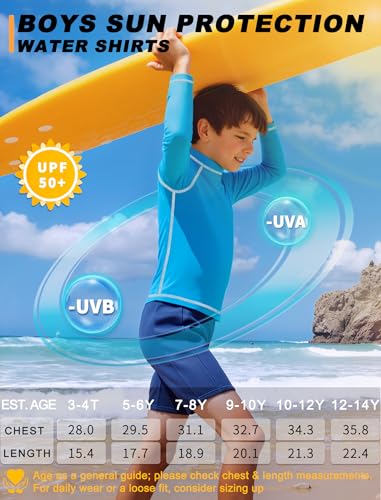BIGANT 3 Pack Boys Rash Guard Swim Shirt Long Sleeve UPF 50 Sun Protection Kids Youth SPF Water Beach Swimwear Tops Quick DryNavySky BlueWhite34T - Image 3