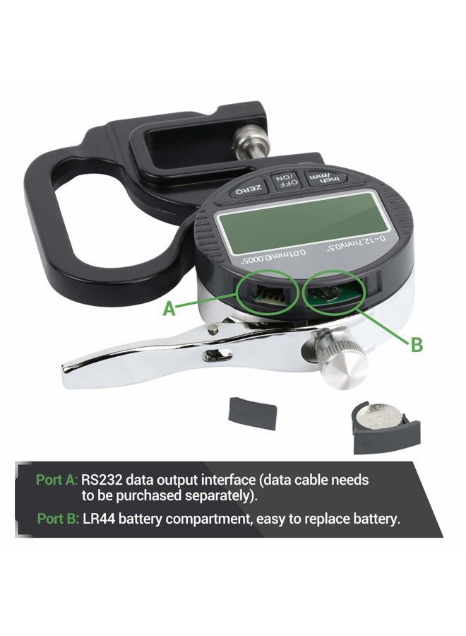 BNISE Digital Thickness Gauge 0.5 inch/12.7mm, 0.0005"/0.01mm, Thickness Meter Metric/inch Paper/Film/Fabric/Tape Thickness Gauge - Image 4