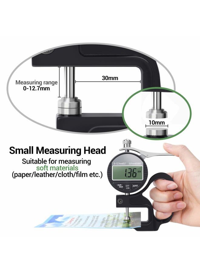 BNISE Digital Thickness Gauge 0.5 inch/12.7mm, 0.0005"/0.01mm, Thickness Meter Metric/inch Paper/Film/Fabric/Tape Thickness Gauge - Image 3