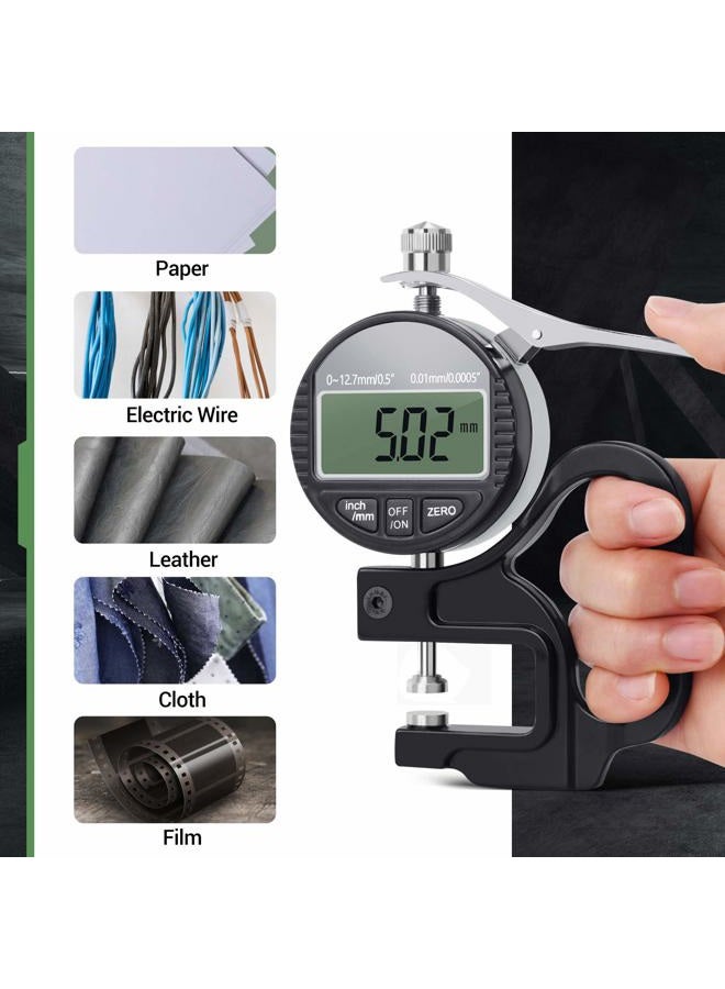 BNISE Digital Thickness Gauge 0.5 inch/12.7mm, 0.0005"/0.01mm, Thickness Meter Metric/inch Paper/Film/Fabric/Tape Thickness Gauge - Image 5