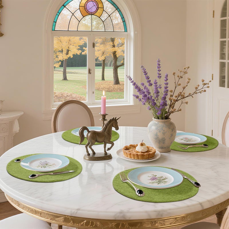 homing 15 Inch Round Cloth Placemats Set of 6, Cotton Linen Blend Washable Table Mats, Farmhouse Dining Place Mats for Indoors & Outdoors, Easy to Clean, Grass Green - Image 4