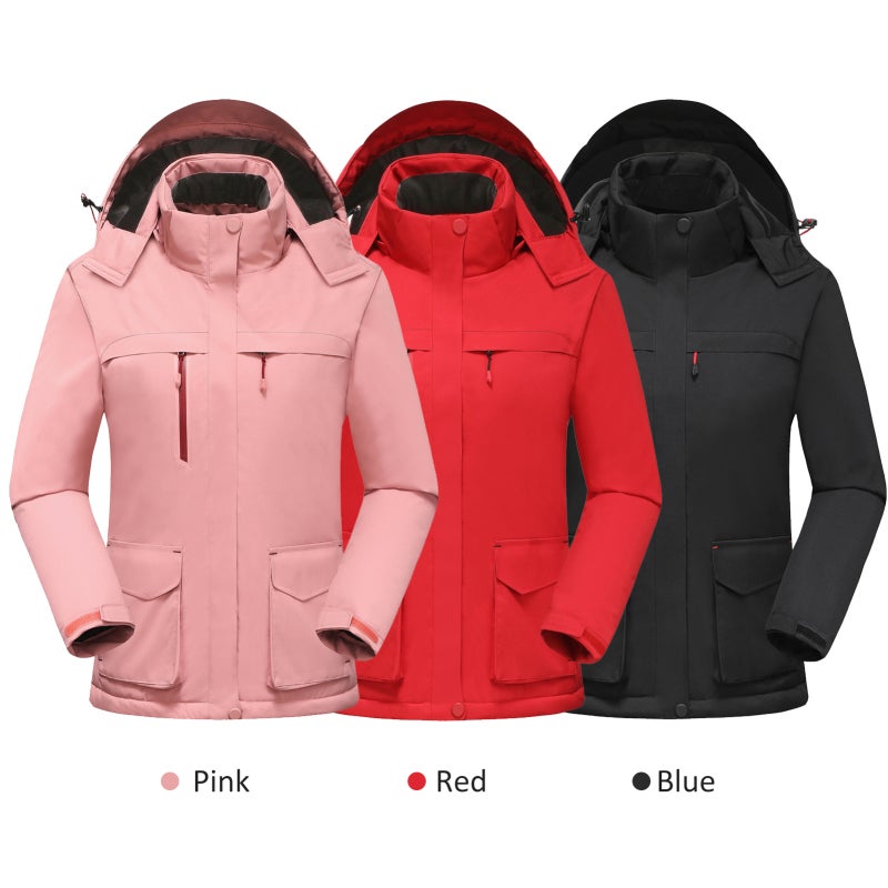 Heated Jacket: Pink M Size, Water Repellent Windproof Polyester, Soft Fleece Lining - 3 Heating Zones USB Powered, Adjustable Heat Settings, Detachable Hood for Outdoor Winter Activities - Image 3