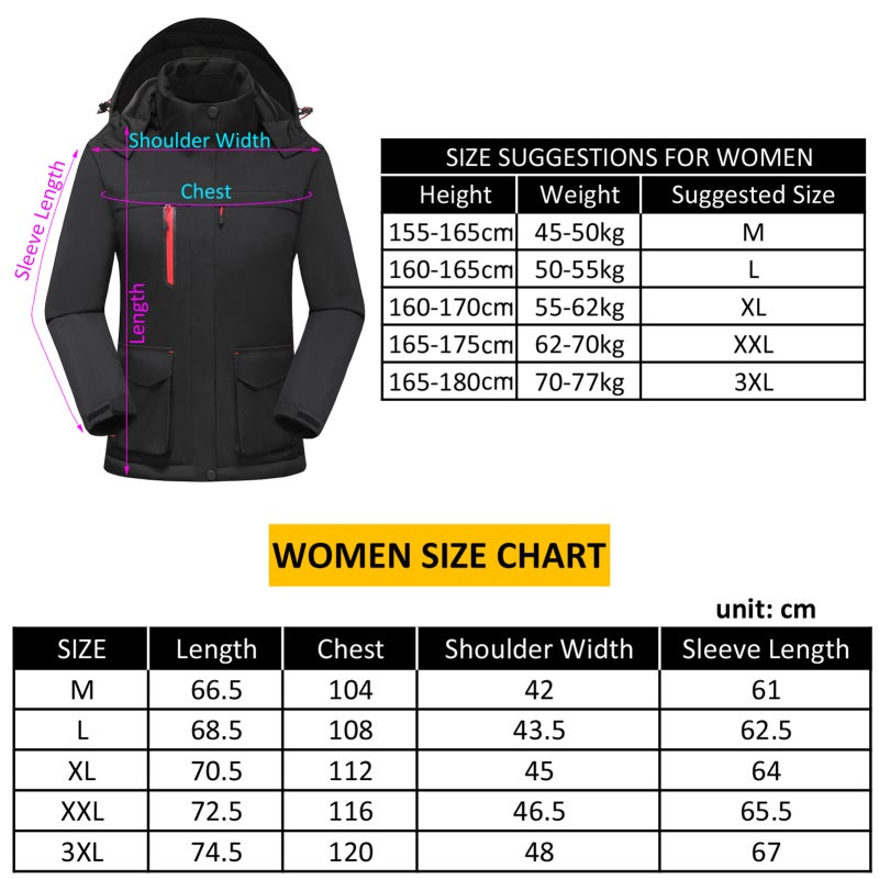 Heated Jacket: Pink M Size, Water Repellent Windproof Polyester, Soft Fleece Lining - 3 Heating Zones USB Powered, Adjustable Heat Settings, Detachable Hood for Outdoor Winter Activities - Image 2