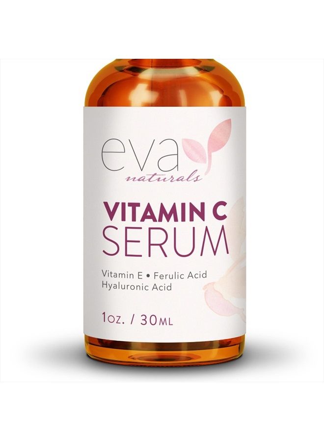 Eva Naturals Vitamin C Serum 20% For Face, Pure Vitamin C Face Serum for Wrinkles, Acne, Dry Skin, and Dark Spots - Facial Vitamin C Serum (1oz) - Image 1