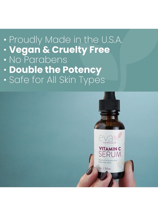 Eva Naturals Vitamin C Serum 20% For Face, Pure Vitamin C Face Serum for Wrinkles, Acne, Dry Skin, and Dark Spots - Facial Vitamin C Serum (1oz) - Image 4
