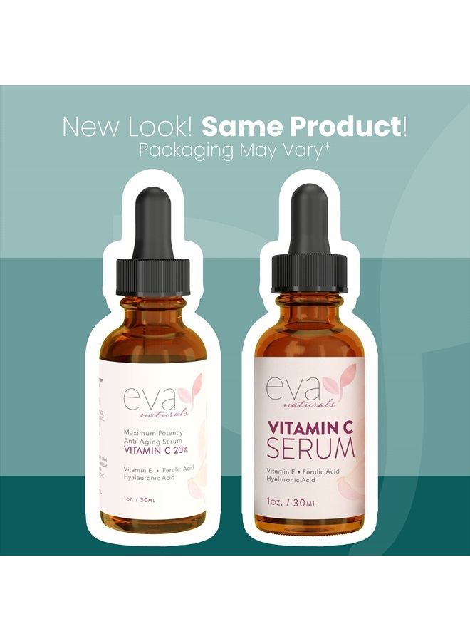 Eva Naturals Vitamin C Serum 20% For Face, Pure Vitamin C Face Serum for Wrinkles, Acne, Dry Skin, and Dark Spots - Facial Vitamin C Serum (1oz) - Image 2