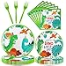 Dixutzi 96 Pcs Dinosaur Party Supplies Dinosaur Theme Birthday Party Decoration Includes Plates Napkins Forks Dino Tableware Set for Birthday Serves 24 Guests - Image 3