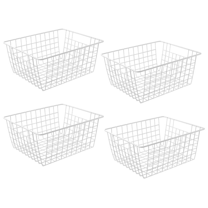 Brightalk 14 Upright Freezer Storage Baskets White Wire Storage Bins Large Bakset for Freezer Pantry Bathroom Organizing Set of 4