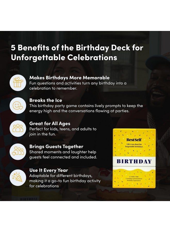 بست سيلف كو. BestSelf Birthday Deck - 75 بطاقة محادثة وأنشطة لاحتفالات أعياد الميلاد التي لا تنسى | ألعاب ورق الحفلات الممتعة والهادفة والجذابة | هدايا للعائلة والأزواج والأصدقاء - Image 2