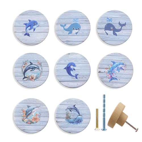 Lasyman 8Pack 145inch Wooden Unique Dolphin Beachy Themed Cabinet Kitchen Dresser Drawer Handles Knobs and Pulls - Image 1