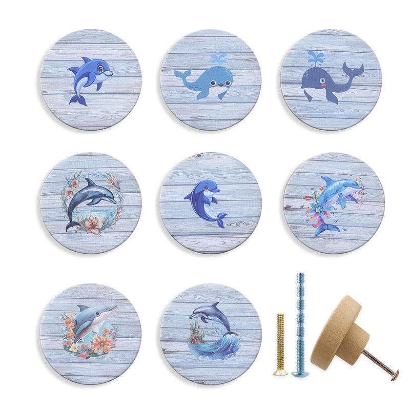 Lasyman 8Pack 145inch Wooden Unique Dolphin Beachy Themed Cabinet Kitchen Dresser Drawer Handles Knobs and Pulls - Image 2