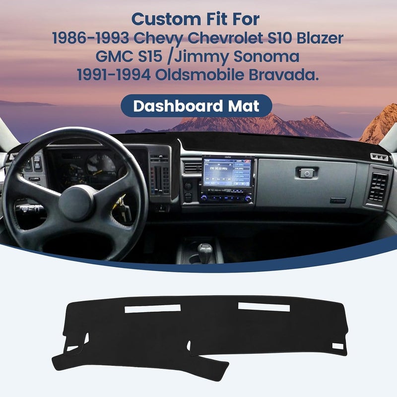 Rilsen Multi-use detailed build Dashboard Cover Mat Custom Fit for 1986-1993 Chevy S10 Blazer/GMC S15 Jimmy Sonoma/1991-1994 Oldsmobile Bravada Dash Cover Nonslip Dash Mat Protector Sunshade No Glare Black All-item matching trendy build - Image 2