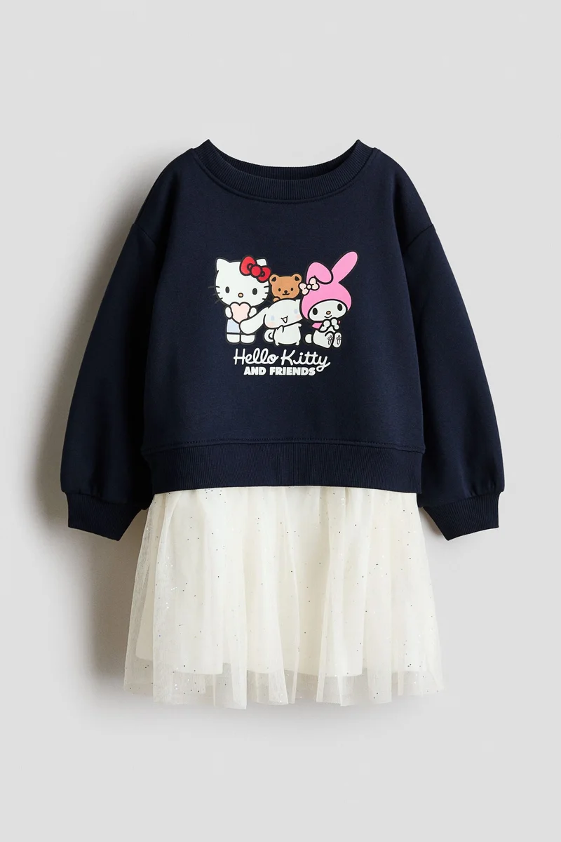H&M Printed tulle-skirt sweatshirt dress