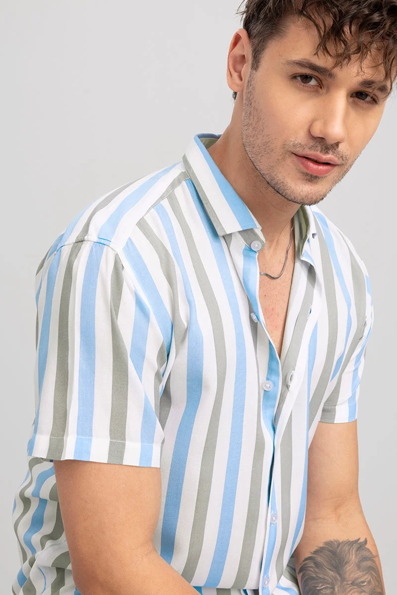 SNITCH Blue & Grey Striped Shirt
