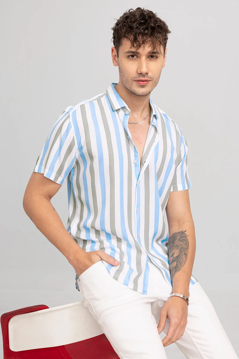 SNITCH Blue & Grey Striped Shirt