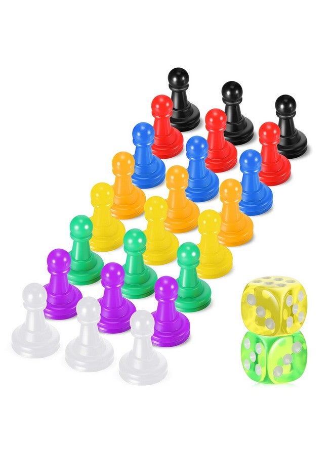 Zhanmai 26 Pieces Multicolor Board Game Pieces and Dice Include 24 Multicolor Plastic Pawn Chess Pieces and 2 Plastic 6-Sided Game Dices, Chess Game Pieces Dice Set for Board Game Components Table Marking - Image 1