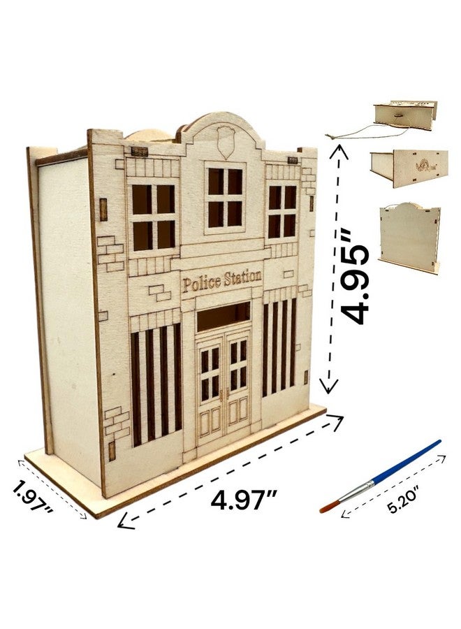 Oojami Wooden Police Station Crafting Kit: 12 DIY Unfinished Police Station Decoration Party Favors Supplies Ideal for Kids and Adults of All Ages with Paints and Brush (DIY) - Image 4