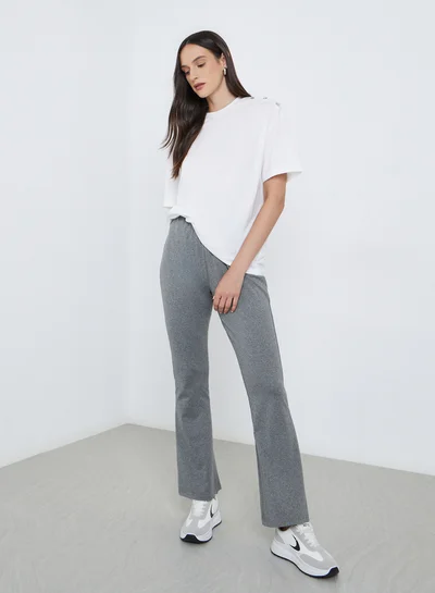 Styli Charcoal Elastic Waistband Flared Leggings