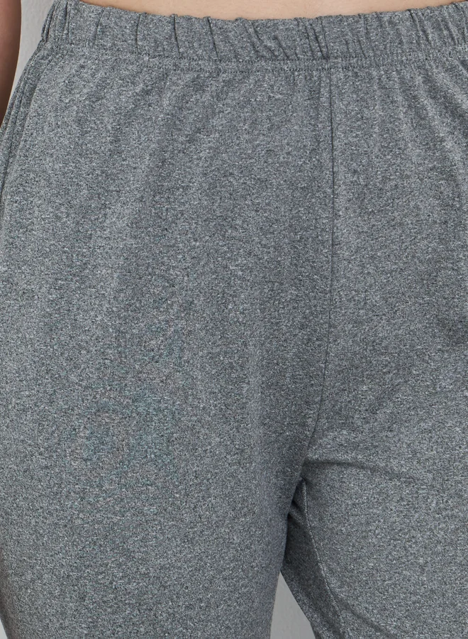 Styli Charcoal Elastic Waistband Flared Leggings