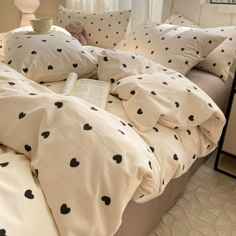 Heart Duvet Cover Set: King Size Microfiber - Romantic Black White Heart Design Soft Breathable with Zipper Closure Corner Ties for Bedroom Guest Room Valentine Gifts - Image 1