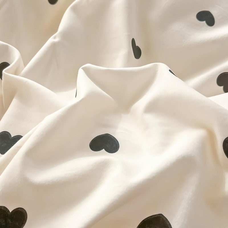 Heart Duvet Cover Set: King Size Microfiber - Romantic Black White Heart Design Soft Breathable with Zipper Closure Corner Ties for Bedroom Guest Room Valentine Gifts - Image 3