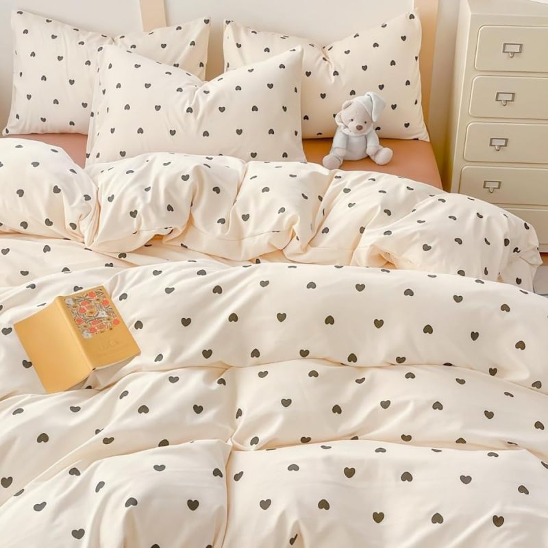 Heart Duvet Cover Set: King Size Microfiber - Romantic Black White Heart Design Soft Breathable with Zipper Closure Corner Ties for Bedroom Guest Room Valentine Gifts - Image 2