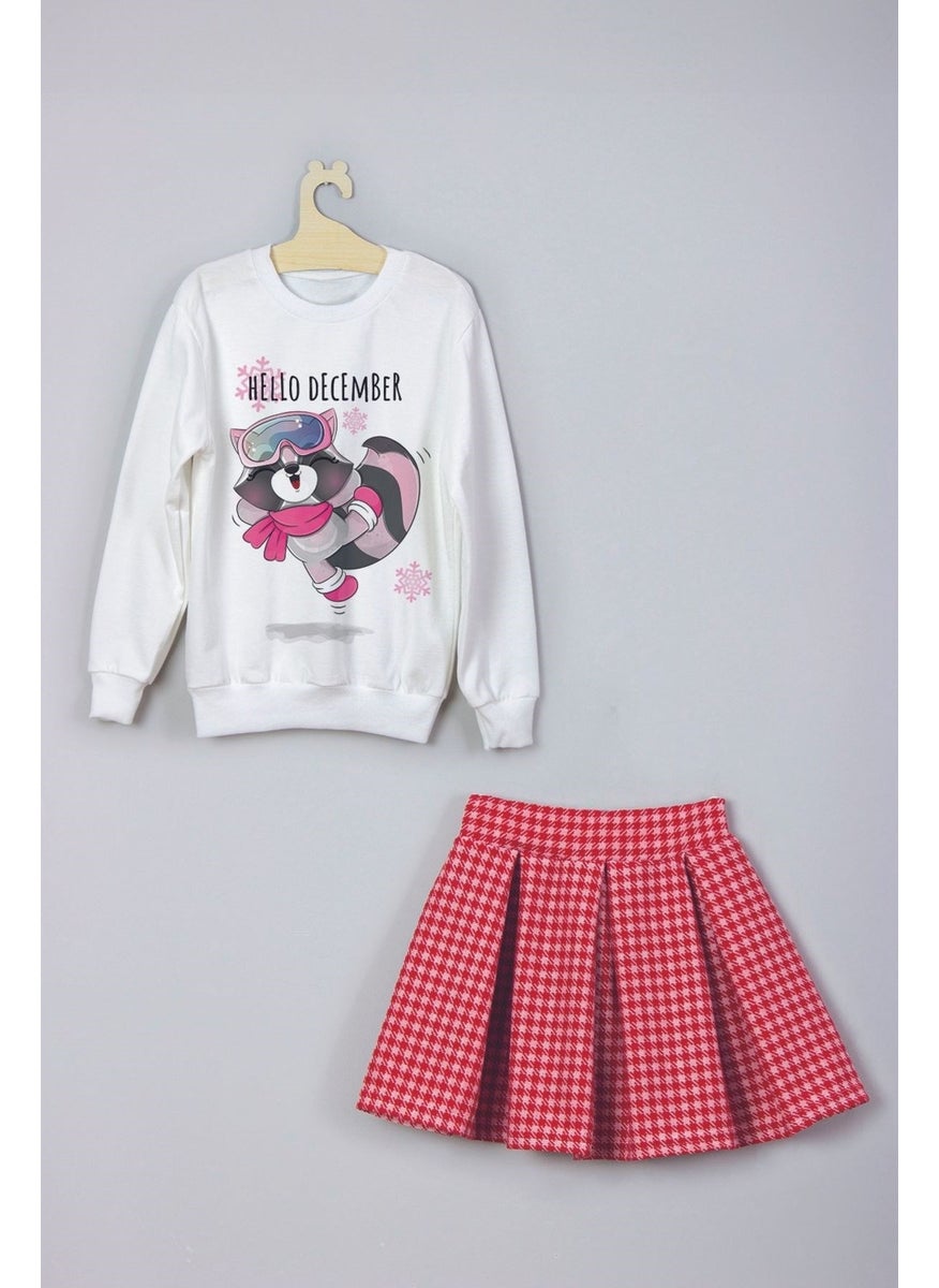 Myada - Hello December Printed Sweatshirt Plaid Checkered Skirt Set 22204 - Image 1