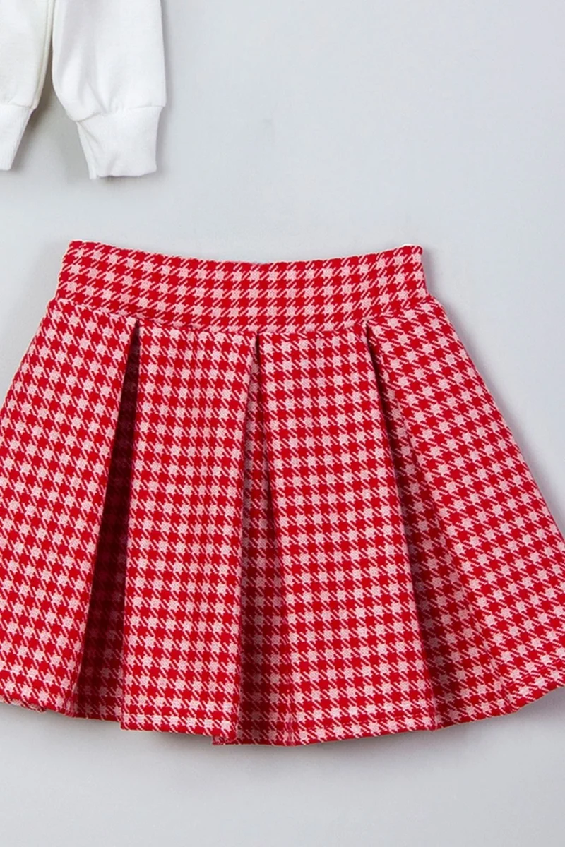 ميادا Hello December Printed Sweatshirt Plaid Checkered Skirt Set 22204