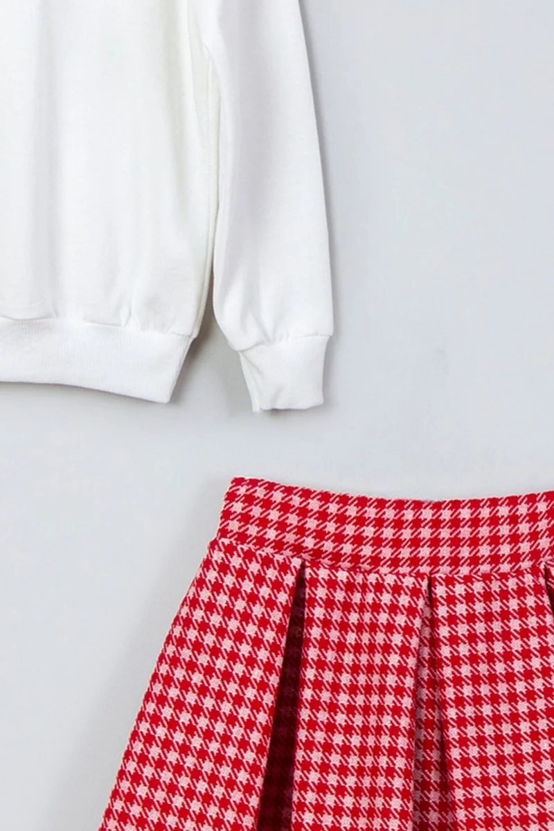 ميادا Hello December Printed Sweatshirt Plaid Checkered Skirt Set 22204
