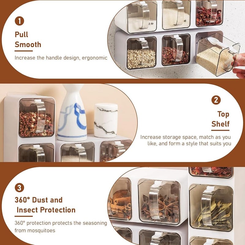3 Grid Clear Spice Rack Wall Mount Stackable Seasoning Box Organizer - Image 5