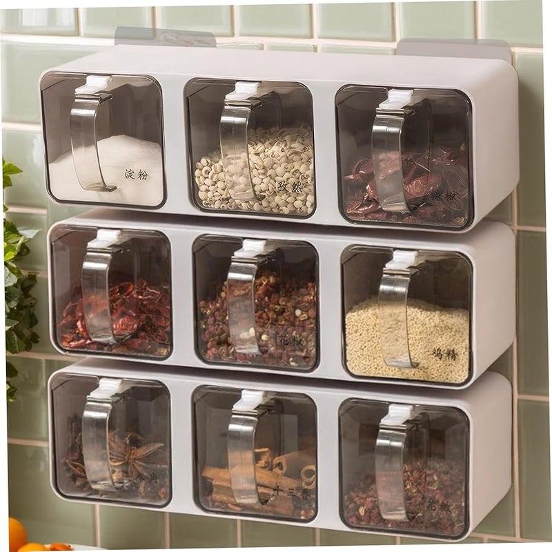 3 Grid Clear Spice Rack Wall Mount Stackable Seasoning Box Organizer - Image 4
