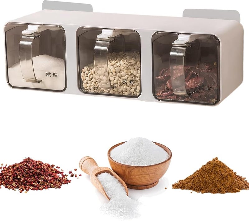 3 Grid Clear Spice Rack Wall Mount Stackable Seasoning Box Organizer - Image 1