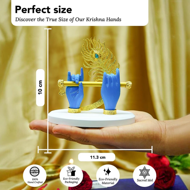 Ekhasa Lord Krishna Hands with Flute Idol (Small Size) | Krishna Flute Hand Statue | Krishnaji Divine Hands Idol with Flute and Peacock Feather | Krishna Statue for Car Dashboard & Griha Pravesh Gift - Image 3