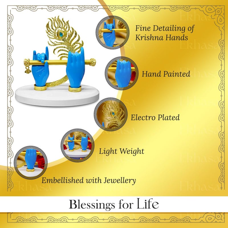 Ekhasa Lord Krishna Hands with Flute Idol (Small Size) | Krishna Flute Hand Statue | Krishnaji Divine Hands Idol with Flute and Peacock Feather | Krishna Statue for Car Dashboard & Griha Pravesh Gift - Image 2