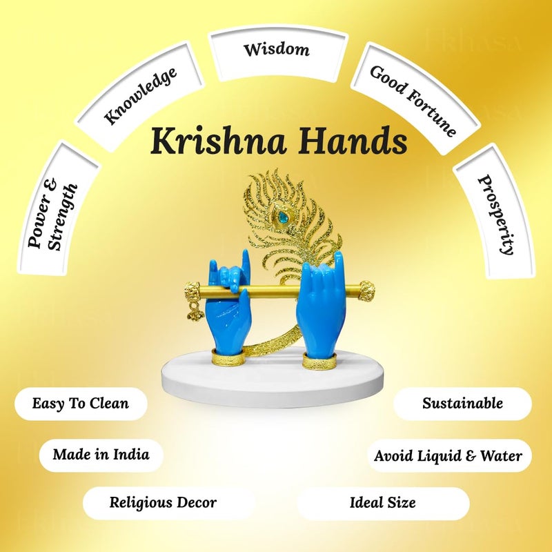 Ekhasa Lord Krishna Hands with Flute Idol (Small Size) | Krishna Flute Hand Statue | Krishnaji Divine Hands Idol with Flute and Peacock Feather | Krishna Statue for Car Dashboard & Griha Pravesh Gift - Image 4