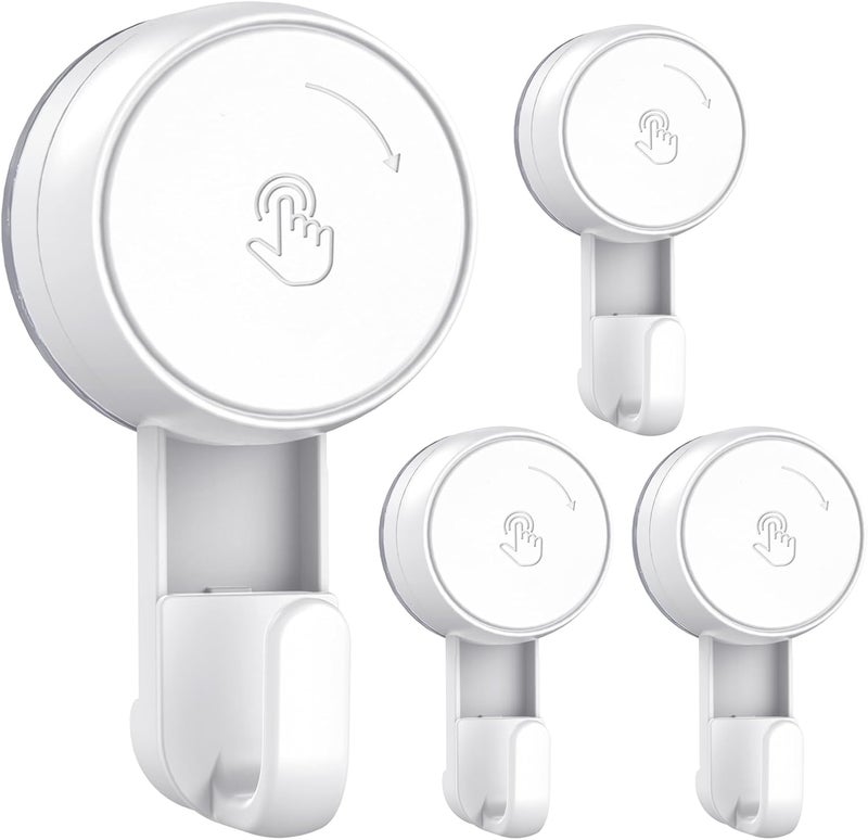 LUXEAR Heavy Duty Waterproof Shower Hooks 4 Pack - Suction Hook, No Drill Damage-Free Removable Reusable Wall Hooks for Bathroom Kitchen Towel Bathrobe Loofah Shower Hooks (Max Load 11LB/5KG) - Image 1